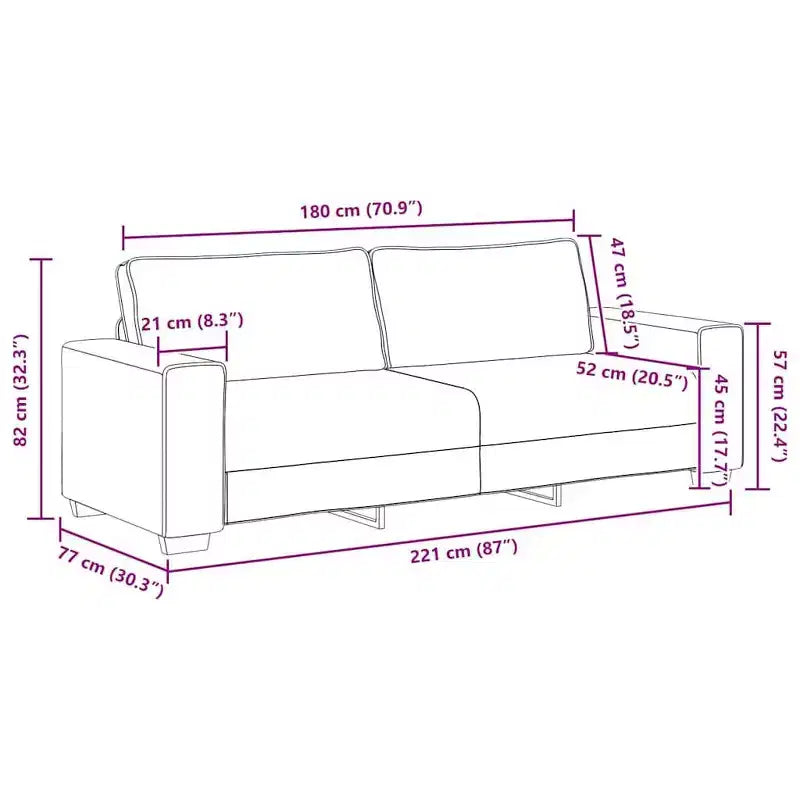 vidaXL 3-Seater Sofa Black 70.9 Fabric