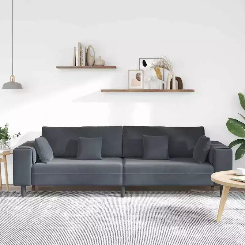 vidaXL Velvet Sofa with Cushion Dark Grey 208 cm Velvet - Dark Gray without ottoman