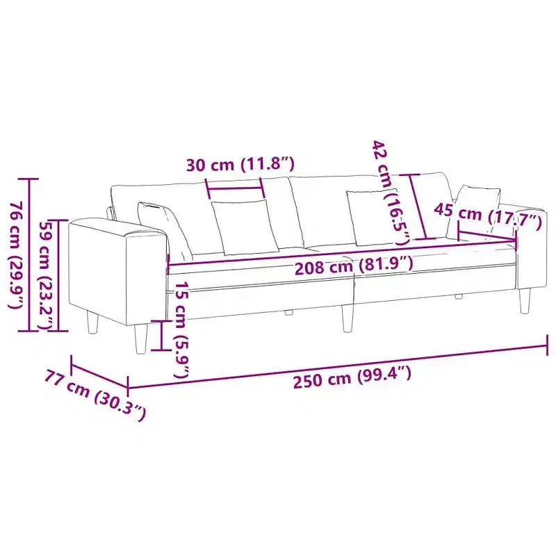vidaXL Velvet Sofa with Cushion Dark Grey 208 cm Velvet - Dark Gray without ottoman
