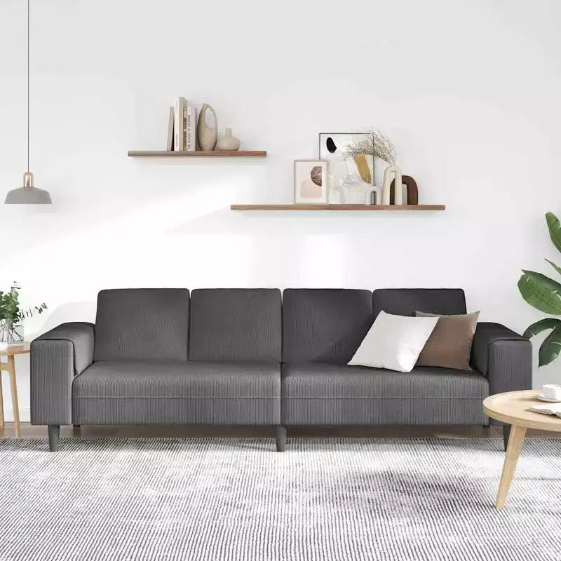 vidaXL Canapé en tissu avec coussin Velours côtelé gris foncé - Gris foncé sans repose-pieds