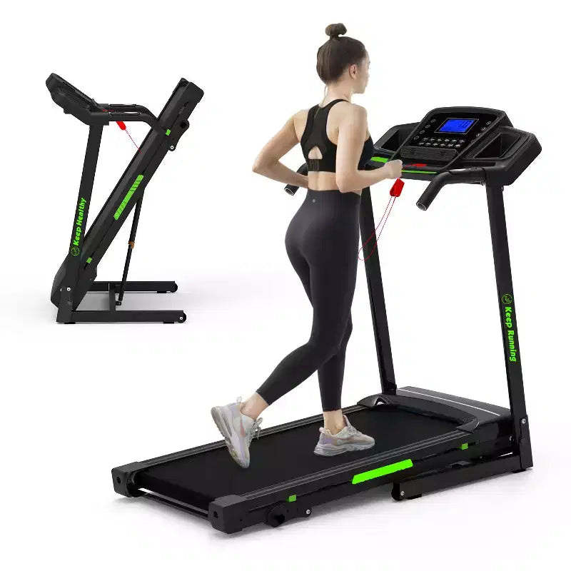 Folding Treadmill with Incline & App - Electric Running Machine for Home, Handrail Speed Controls & Built-In Pulse Monitor, Compact Design