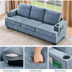 Garvee 89 Canapé moderne pour salon, canapé 3 places confortable avec assise profonde, canapé en chenille avec porte-gobelets et poches de rangement latérales