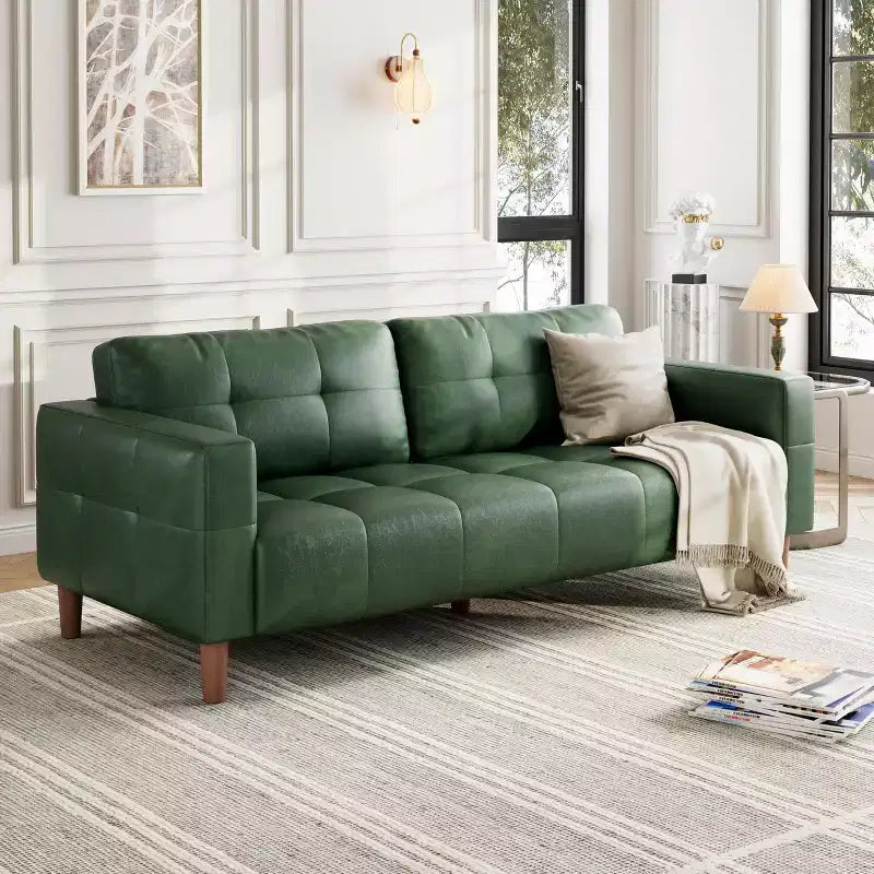 Canapé 3 places en similicuir de 83 po de large, avec sièges profonds, coussin à ressorts et 2 coussins de dossier amovibles, pour salon, chambre et bureau
