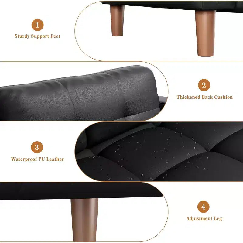 Canapé 3 places en similicuir de 83 po de large, avec sièges profonds, coussin à ressorts et 2 coussins de dossier amovibles, pour salon, chambre et bureau