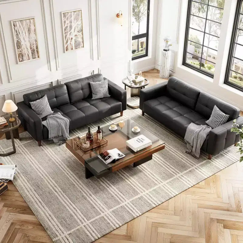 Canapé 3 places en similicuir de 83 po de large, avec sièges profonds, coussin à ressorts et 2 coussins de dossier amovibles, pour salon, chambre et bureau