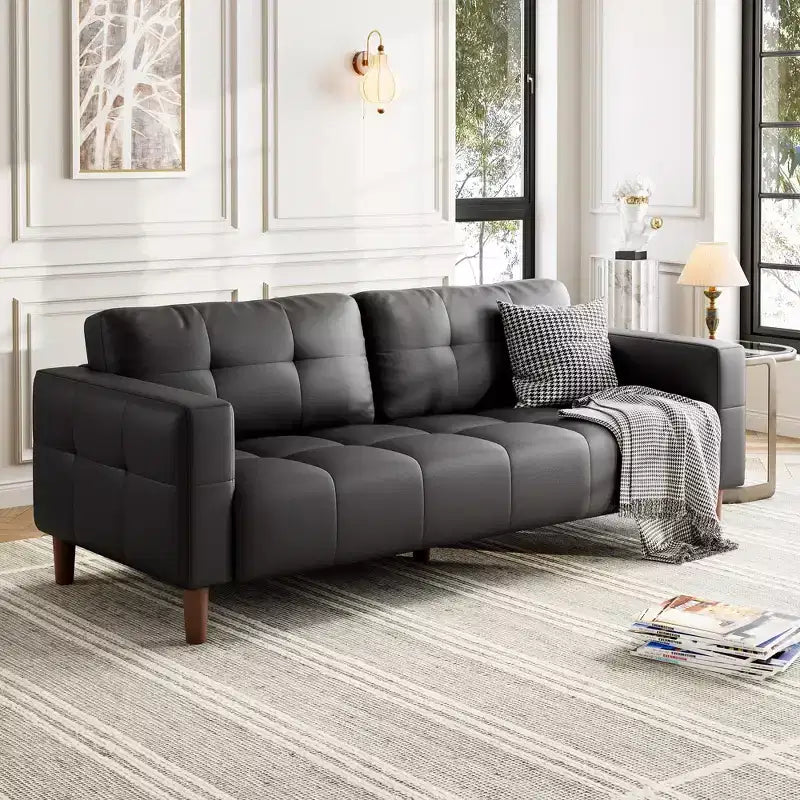 Canapé 3 places en similicuir de 83 po de large, avec sièges profonds, coussin à ressorts et 2 coussins de dossier amovibles, pour salon, chambre et bureau