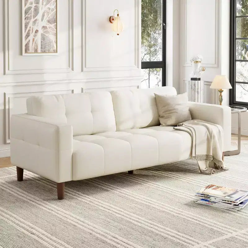 Canapé 3 places en similicuir de 83 po de large, avec sièges profonds, coussin à ressorts et 2 coussins de dossier amovibles, pour salon, chambre et bureau
