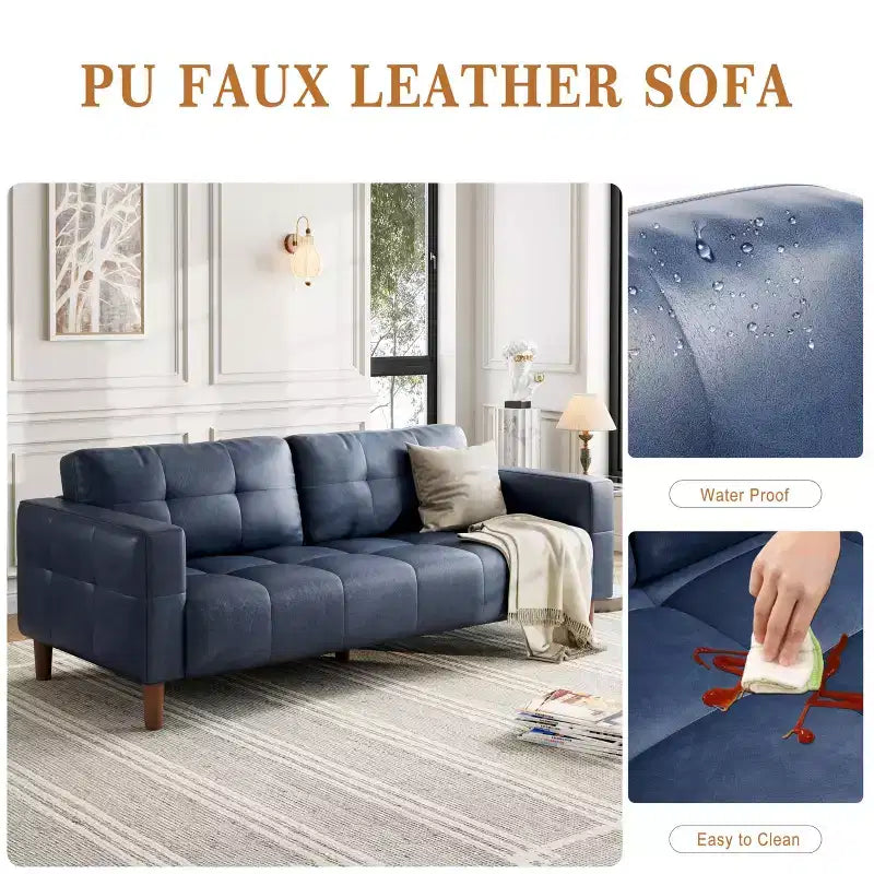 Canapé 3 places en similicuir de 83 po de large, avec sièges profonds, coussin à ressorts et 2 coussins de dossier amovibles, pour salon, chambre et bureau