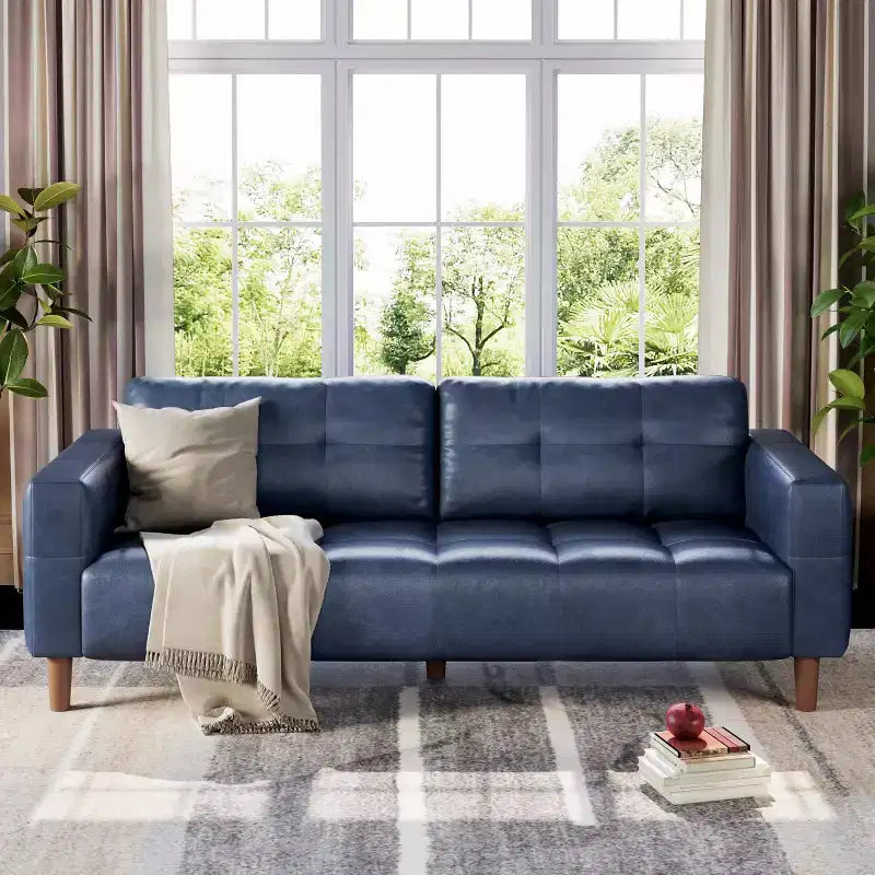 Canapé 3 places en similicuir de 83 po de large, avec sièges profonds, coussin à ressorts et 2 coussins de dossier amovibles, pour salon, chambre et bureau