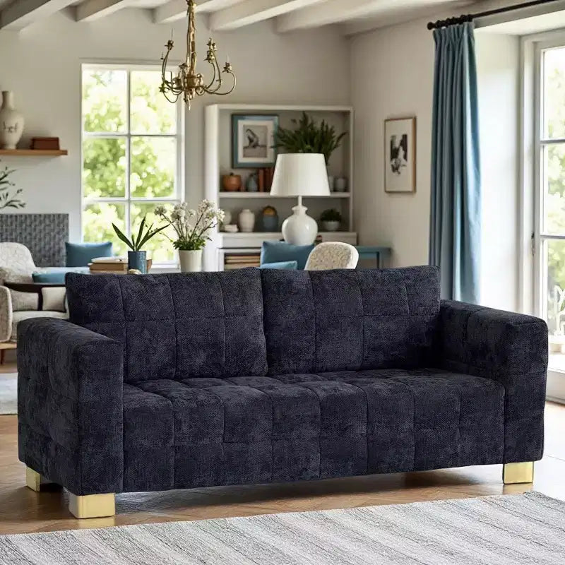 GDFStudio Arlo 82 Modern 3-Seater Tufted Chenille Upholstered Sofa with Stainless Steel Legs