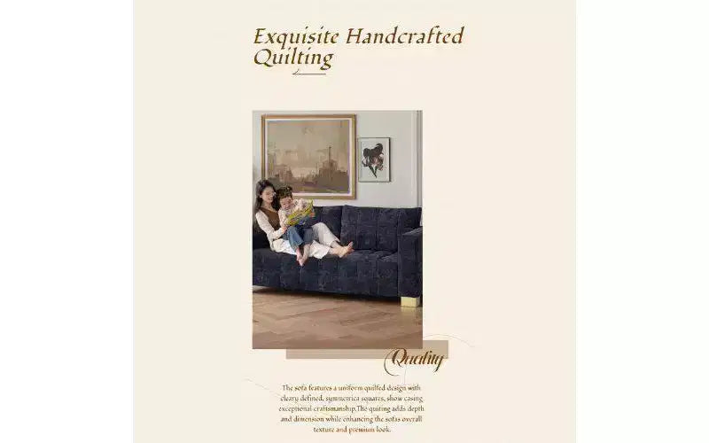 Canapé 3 places moderne capitonné GDFStudio Arlo 82 en chenille avec pieds en acier inoxydable