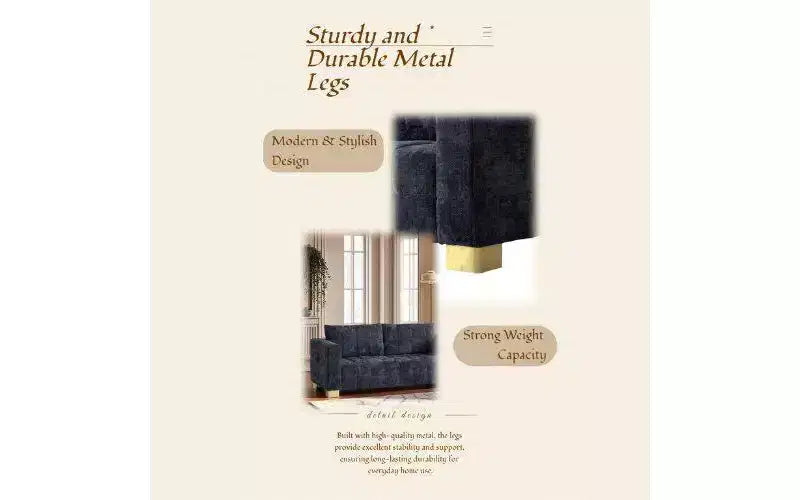 Canapé 3 places moderne capitonné GDFStudio Arlo 82 en chenille avec pieds en acier inoxydable