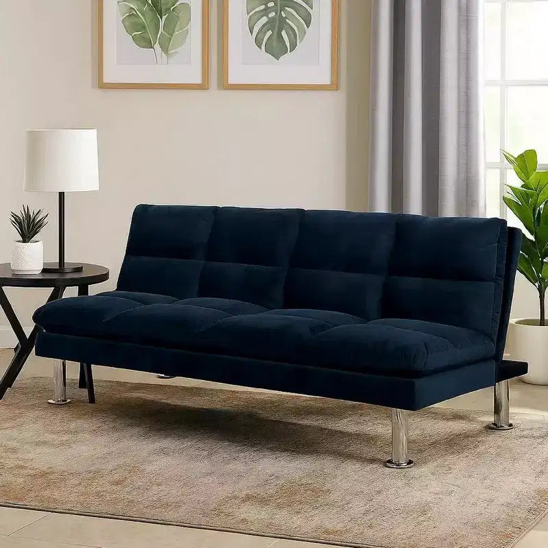 Canapé Royal Hampton avec assise capitonnée et pieds en métal, bleu