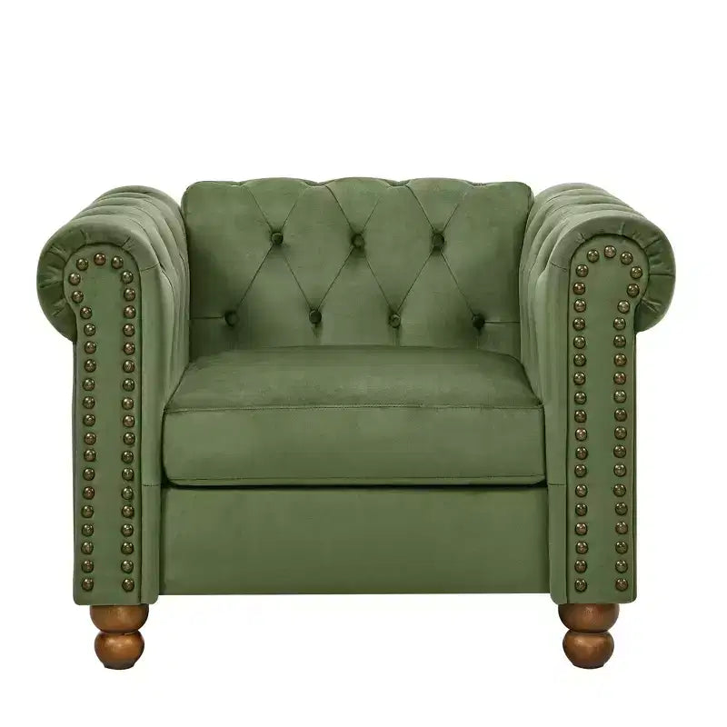 Modern Sofa, Classic Velvet Couch Upholstered Sofa with Nailhead Trim, Roll Arm Settee with Tufted Back for Home Living Room Bedroom Office