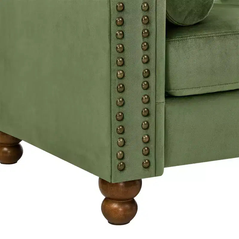 Modern Sofa, Classic Velvet Couch Upholstered Sofa with Nailhead Trim, Roll Arm Settee with Tufted Back for Home Living Room Bedroom Office