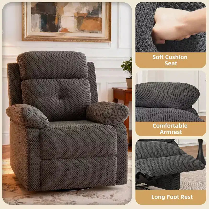 Fauteuil inclinable pivotant et berçant MAYEERTY gris, petit, pour femmes, design compact pour chambre à coucher et salon