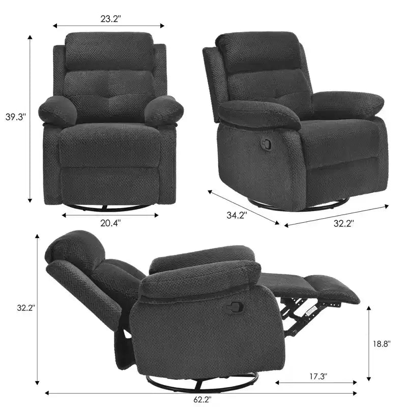 Fauteuil inclinable pivotant et berçant MAYEERTY gris, petit, pour femmes, design compact pour chambre à coucher et salon