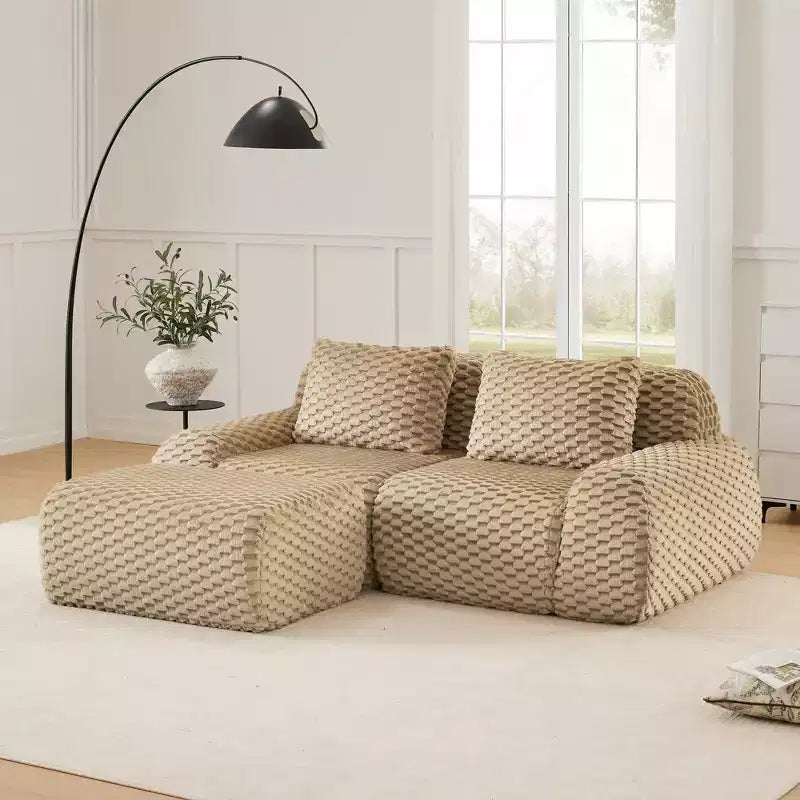 82 L-Shaped Modular Sofa Flannelette 2-Seater Ottoman Buckle No Assembly Light Camel