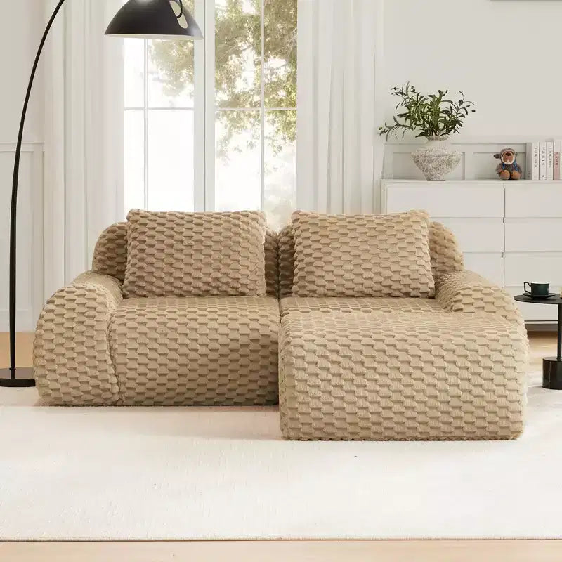 82 L-Shaped Modular Sofa Flannelette 2-Seater Ottoman Buckle No Assembly Light Camel