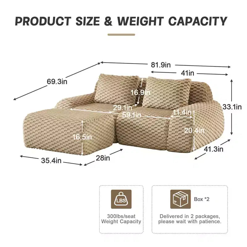 82 L-Shaped Modular Sofa Flannelette 2-Seater Ottoman Buckle No Assembly Light Camel