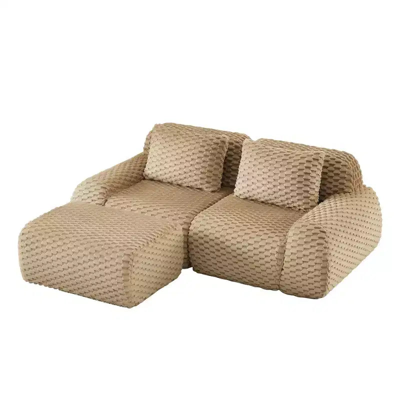 82 L-Shaped Modular Sofa Flannelette 2-Seater Ottoman Buckle No Assembly Light Camel