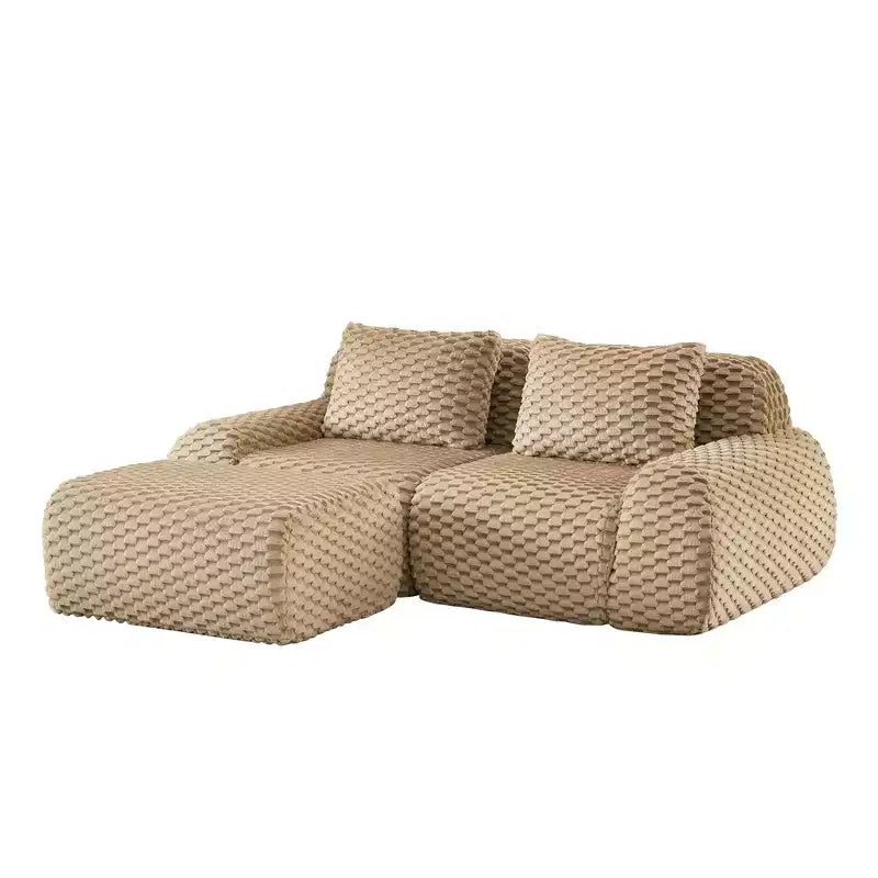 82 L-Shaped Modular Sofa Flannelette 2-Seater Ottoman Buckle No Assembly Light Camel