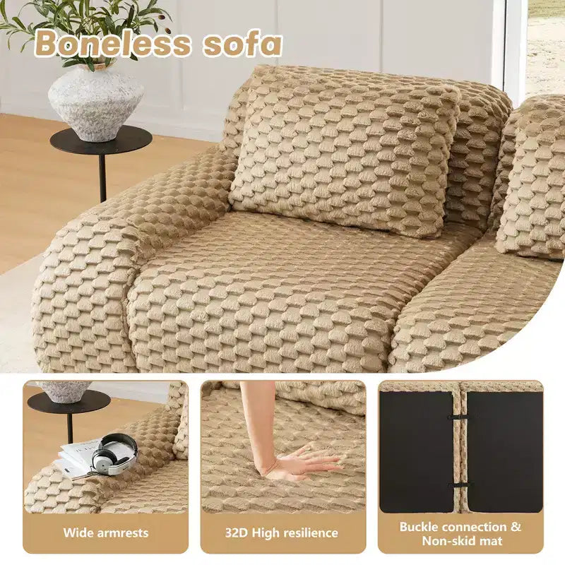 82 L-Shaped Modular Sofa Flannelette 2-Seater Ottoman Buckle No Assembly Light Camel