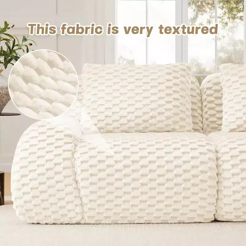 114 U-Shaped Modular Sofa Flannelette 3-Seater Ottoman Buckle No Assembly Cream