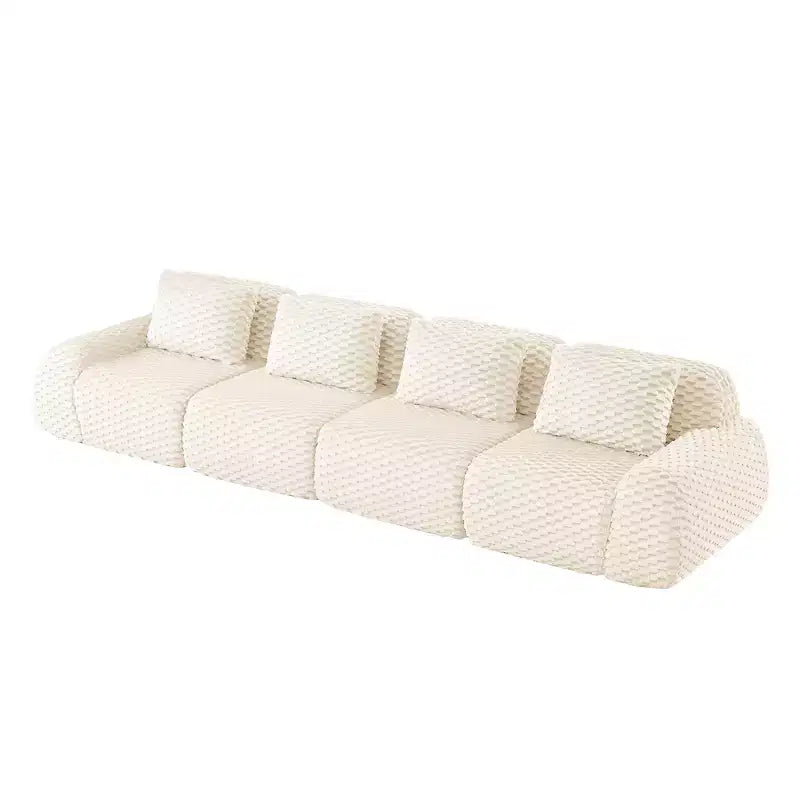 114 U-Shaped Modular Sofa Flannelette 3-Seater Ottoman Buckle No Assembly Cream