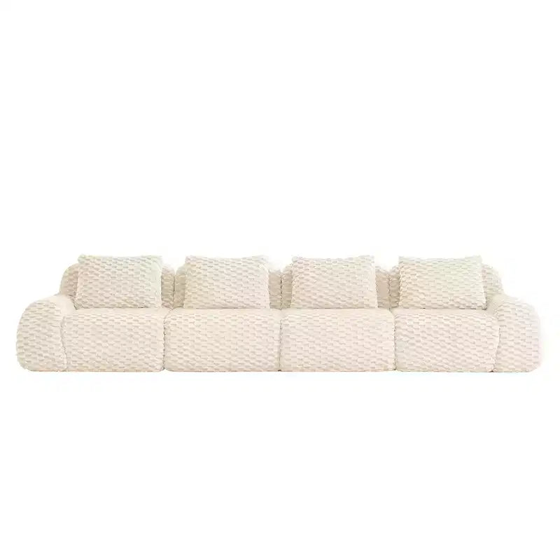 114 U-Shaped Modular Sofa Flannelette 3-Seater Ottoman Buckle No Assembly Cream