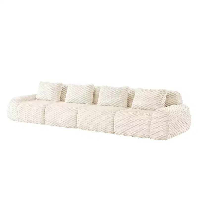 114 U-Shaped Modular Sofa Flannelette 3-Seater Ottoman Buckle No Assembly Cream