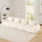 114 U-Shaped Modular Sofa Flannelette 3-Seater Ottoman Buckle No Assembly Cream