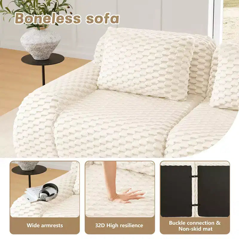 114 U-Shaped Modular Sofa Flannelette 3-Seater Ottoman Buckle No Assembly Cream