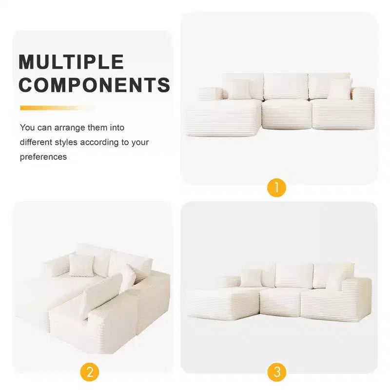 PexFix Modular Sectional Sofa with L-Shape Chaise Modern Upholstered Cloud Couches with Throw Pillows for Living Room Bedroom
