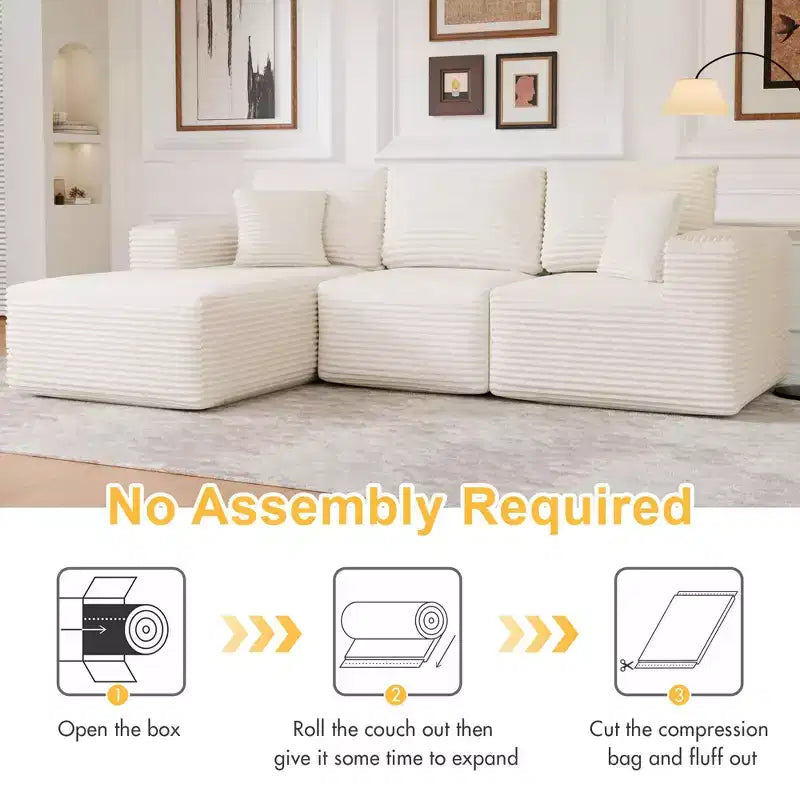 PexFix Modular Sectional Sofa with L-Shape Chaise Modern Upholstered Cloud Couches with Throw Pillows for Living Room Bedroom