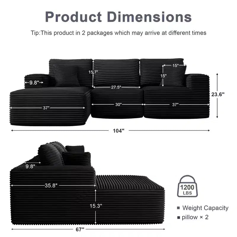 PexFix Modular Sectional Sofa with L-Shape Chaise Modern Upholstered Cloud Couches with Throw Pillows for Living Room Bedroom