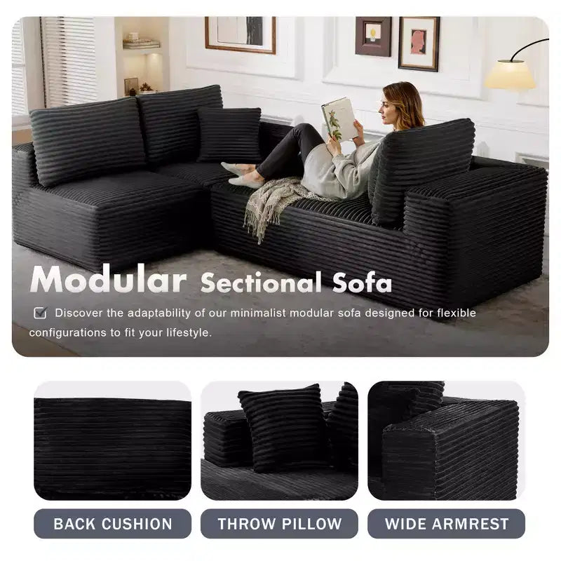 PexFix Modular Sectional Sofa with L-Shape Chaise Modern Upholstered Cloud Couches with Throw Pillows for Living Room Bedroom