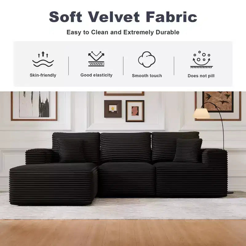 PexFix Modular Sectional Sofa with L-Shape Chaise Modern Upholstered Cloud Couches with Throw Pillows for Living Room Bedroom