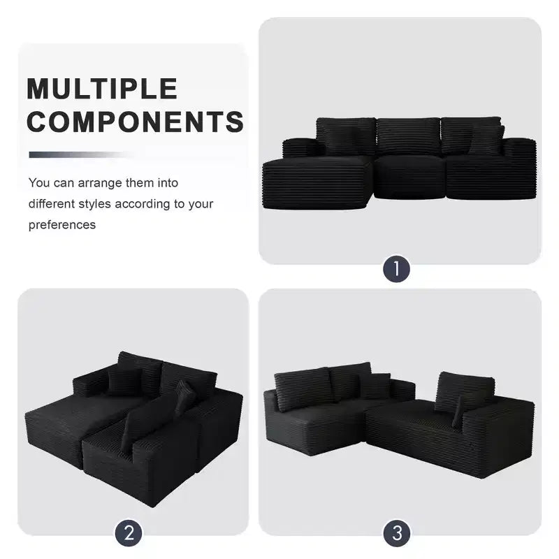 PexFix Modular Sectional Sofa with L-Shape Chaise Modern Upholstered Cloud Couches with Throw Pillows for Living Room Bedroom