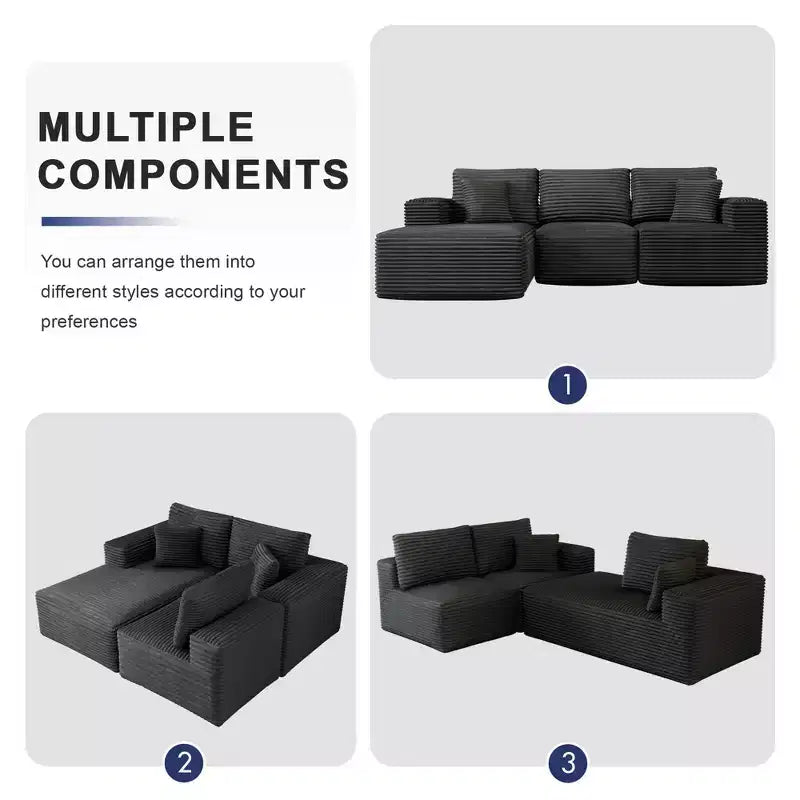 PexFix Modular Sectional Sofa with L-Shape Chaise Modern Upholstered Cloud Couches with Throw Pillows for Living Room Bedroom