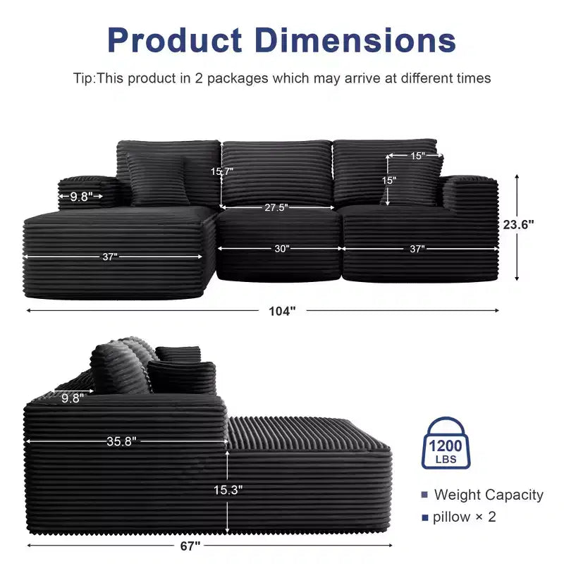PexFix Modular Sectional Sofa with L-Shape Chaise Modern Upholstered Cloud Couches with Throw Pillows for Living Room Bedroom
