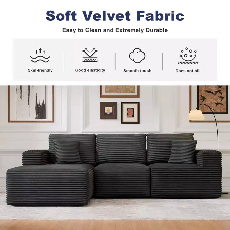 PexFix Modular Sectional Sofa with L-Shape Chaise Modern Upholstered Cloud Couches with Throw Pillows for Living Room Bedroom