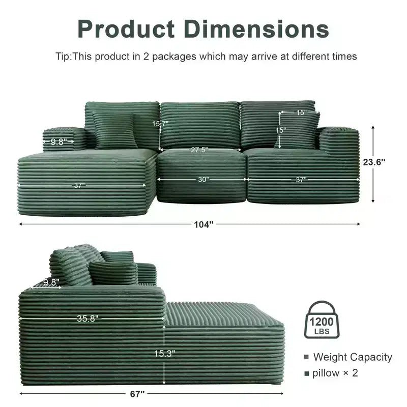 PexFix Modular Sectional Sofa with L-Shape Chaise Modern Upholstered Cloud Couches with Throw Pillows for Living Room Bedroom