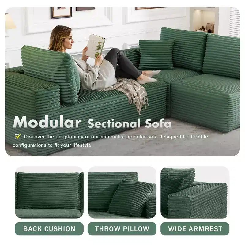 PexFix Modular Sectional Sofa with L-Shape Chaise Modern Upholstered Cloud Couches with Throw Pillows for Living Room Bedroom