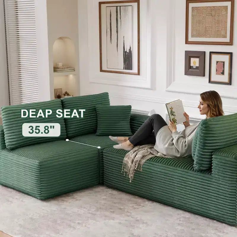 PexFix Modular Sectional Sofa with L-Shape Chaise Modern Upholstered Cloud Couches with Throw Pillows for Living Room Bedroom