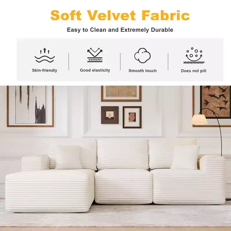 PexFix Modular Sectional Sofa with L-Shape Chaise Modern Upholstered Cloud Couches with Throw Pillows for Living Room Bedroom