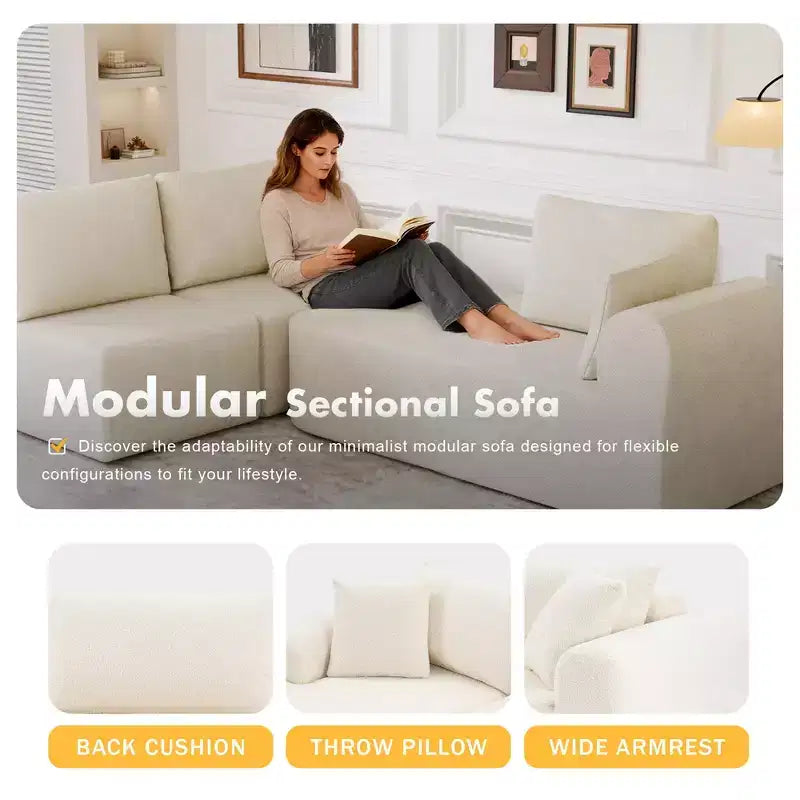 PexFix Modular Sectional Sofa with L-Shape Chaise Modern Upholstered Cloud Couches with Throw Pillows for Living Room Bedroom