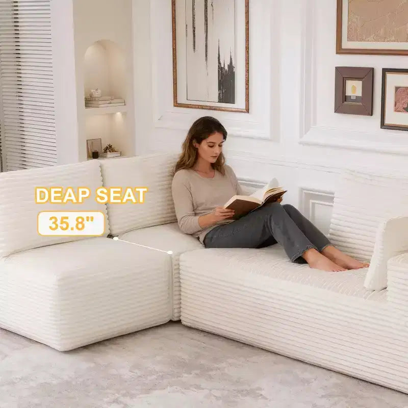 PexFix Modular Sectional Sofa with L-Shape Chaise Modern Upholstered Cloud Couches with Throw Pillows for Living Room Bedroom