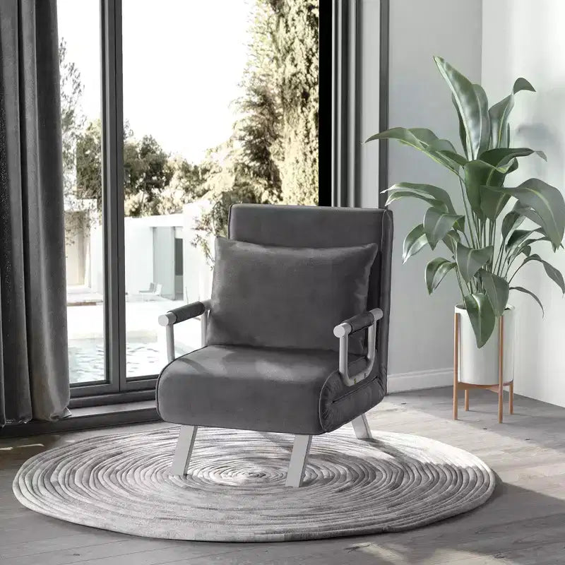 Single Person Folding 5 Position Convertible Sofa Bed Sleeper Chair Chaise Lounge Couch w/Pillow & Steel Frame