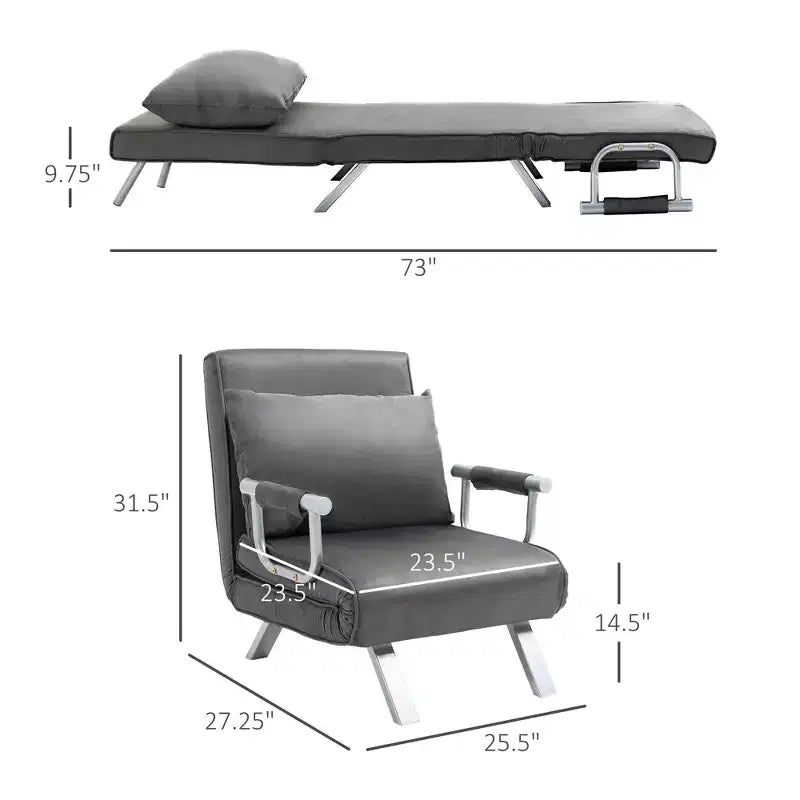 Single Person Folding 5 Position Convertible Sofa Bed Sleeper Chair Chaise Lounge Couch w/Pillow & Steel Frame